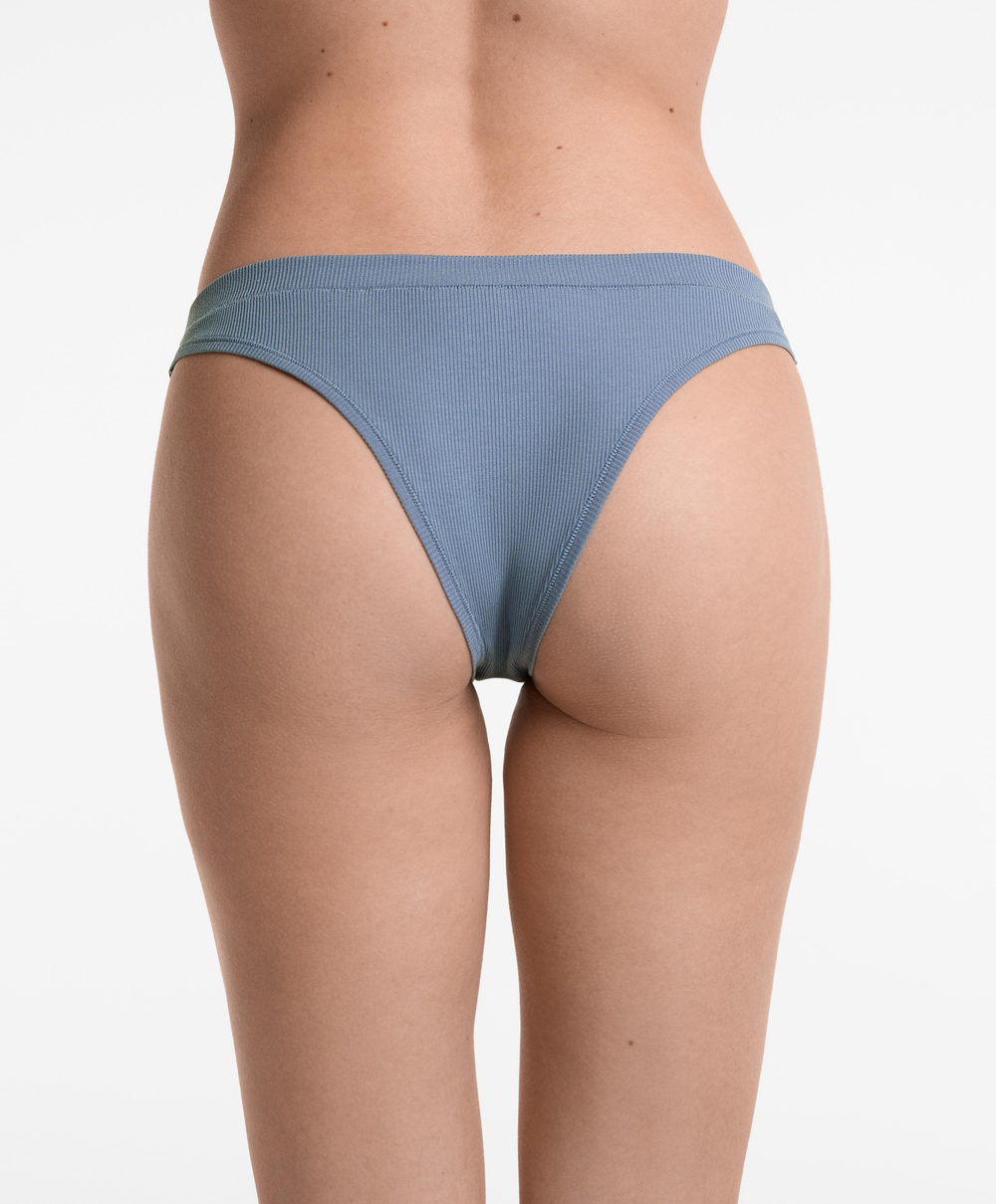 OYSHO Набор из 3 пар трусов-бразильяно из хлопковой смеси в рубчик, синий