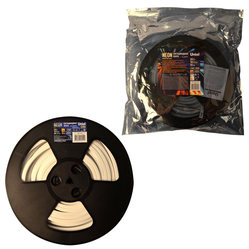 ULS-N11-2835-120LED-m-8mm-IP67-DC24V-10W-m-15M-4000K Светодиодная гибкая герметичная лента. NEON. Катушка 15м. в герметичной упаковке. Белый свет 4000К. ТМ Uniel
