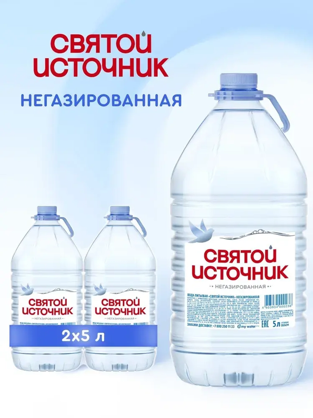 Вода негазированная Святой Источник, 2 шт х 5 л