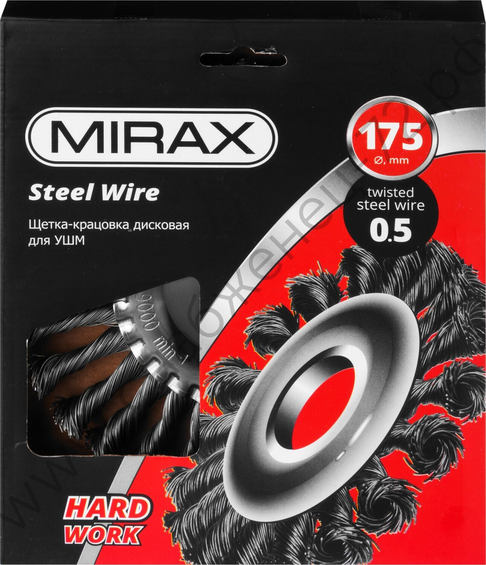 MIRAX 175 мм, жгутированная стальная проволока, 0.5 мм, Щетка-крацовка дисковая (35140-175)