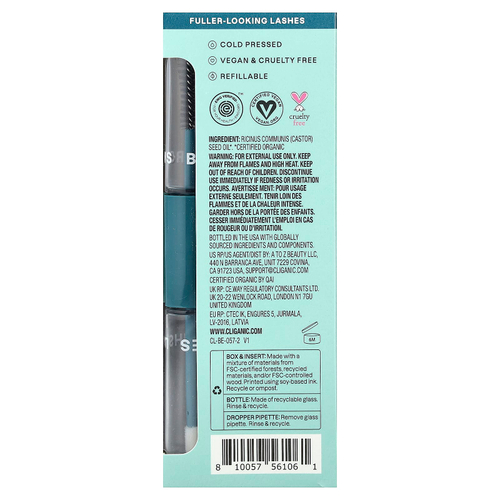 Cliganic, Dose of Intense Moisture™, органическое касторовое масло, набор для ресниц и бровей, 60 мл (2 жидк. унции)