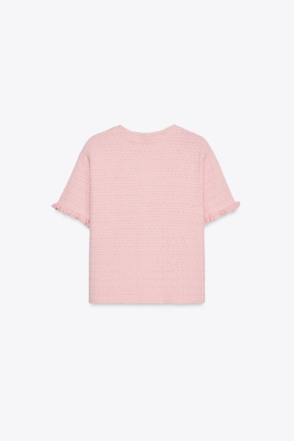 ZARA ТРИКОТАЖНЫЙ КАРДИГАН С ВОЛАНАМИ, РОЗОВЫЙ