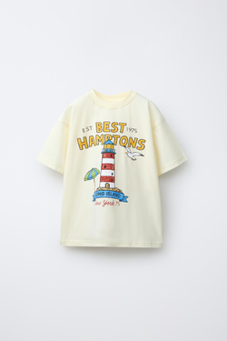 ZARA ФУТБОЛКА С НАДПИСЬЮ, ПАСТЕЛЬНО-ЖЕЛТЫЙ