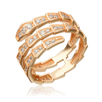 Кольцо «Змея» из красного золота с фианитами