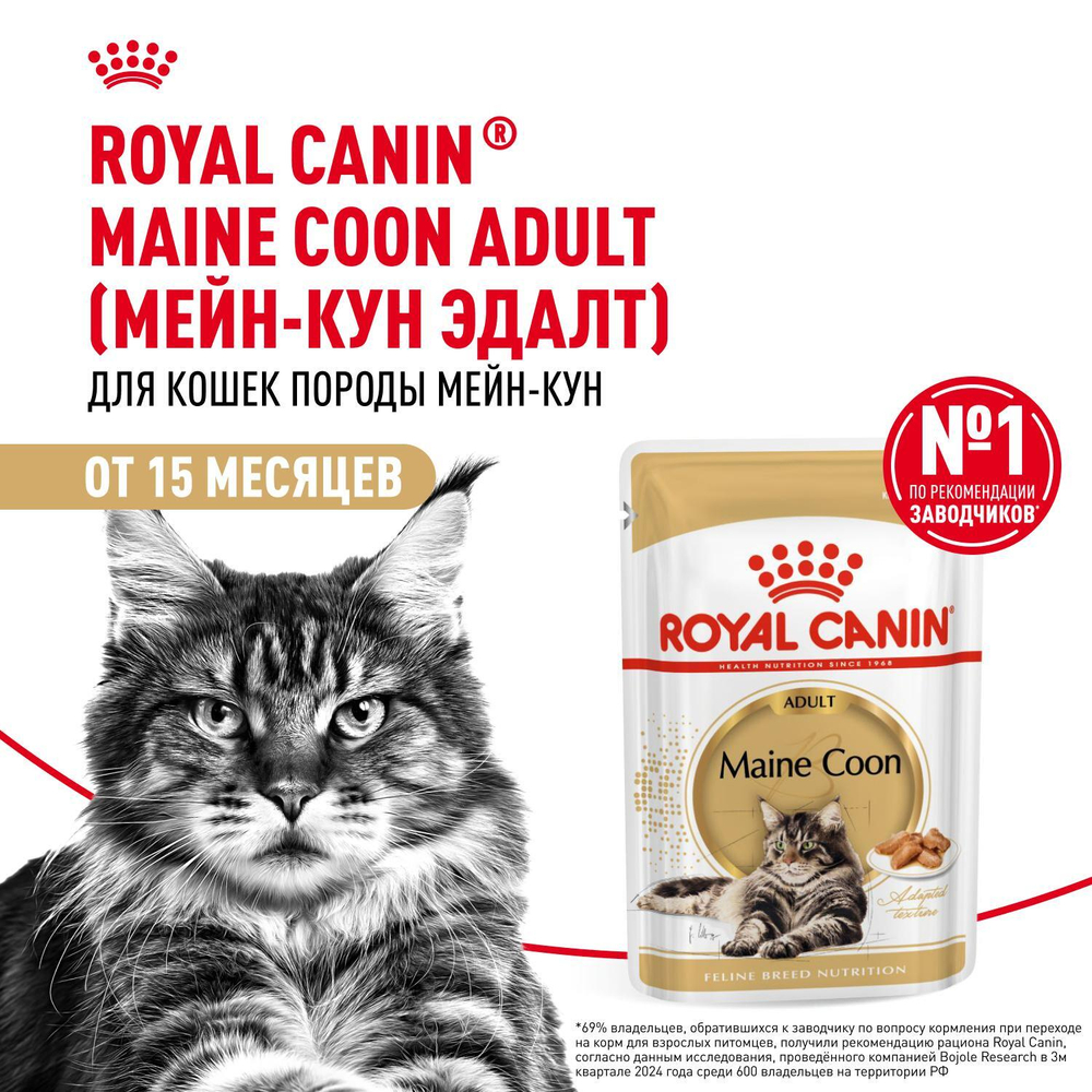 Royal Canin Maine Coon Adult Корм консервированный для взрослых кошек породы Мэйн Кун соус 85г