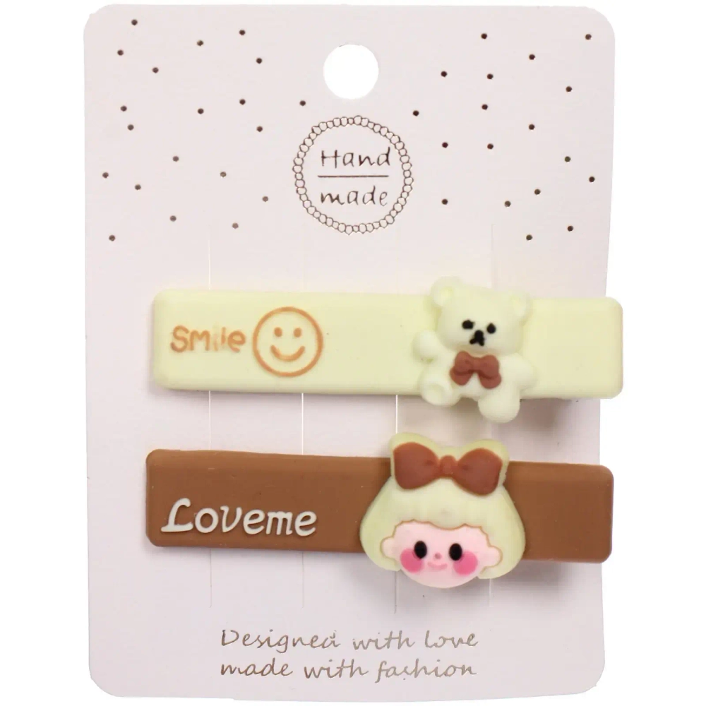 Зажимы для волос детские 2шт «ВКУСНАЯ МИЛКА», мишка, цвет молочный/шоколадный, 1,5*7см