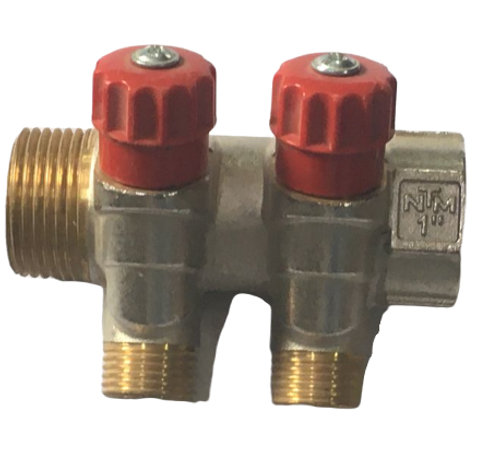 Коллектор NTM 1x1/2 н.р на 2 выхода с вентилями