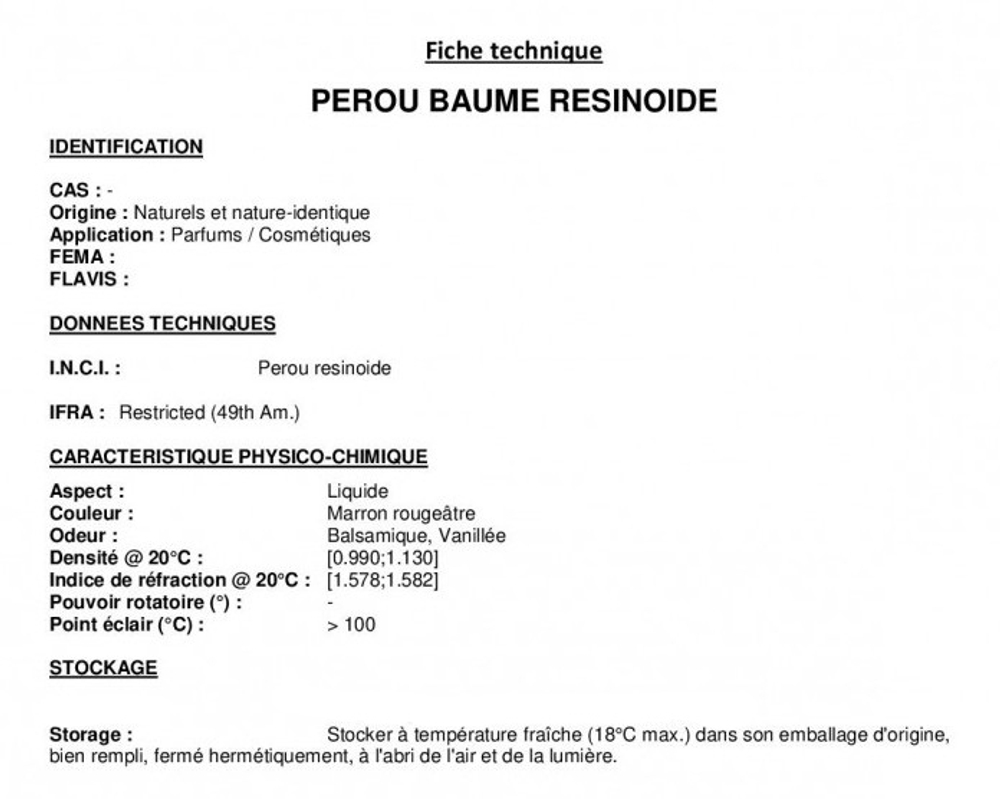 PERU BALSAM RESINOID 10% / РЕЗИНОИД ПЕРУАНСКОГО БАЛЬЗАМА CAS - 8007-00-9