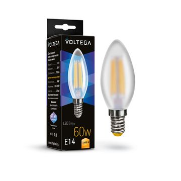 Светодиодная лампа Crystal Candle matt 6W 3000K E14 (7207) VG10-C2E14-3K-6W-F матовая Voltega