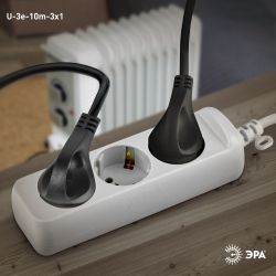 Удлинитель электрический ЭРА U-3e-10m-3x1 с заземлением 3 розетки 10м ПВС 3x1мм2 16А