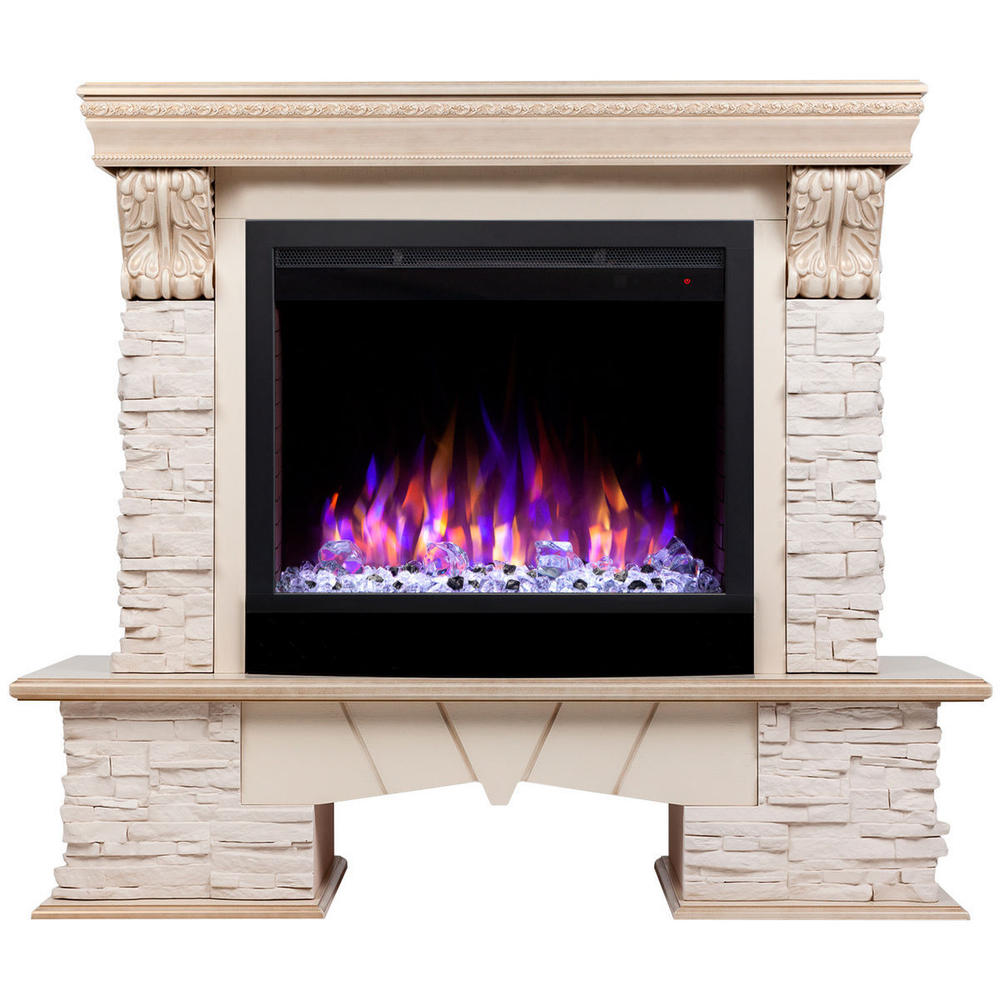 Электрокамин RealFlame Rockland Lux WT белый дуб с золотой патиной с очагом Saphir 25,5
