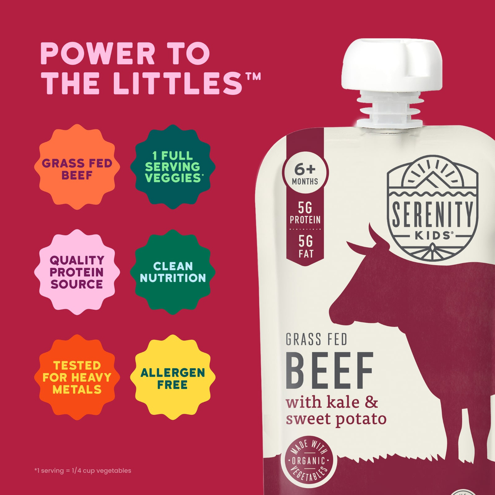 Serenity Kids, говядина травяного откорма с органической капустой и бататом, для детей от 6 месяцев, 99 г (3,5 унции)