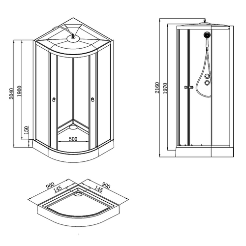 Душевая кабина Loranto NEO 90x90x(190+15) с низким поддоном 15см, прозрачное закаленное стекло 5 мм, задние стеклянные стенки белые, профиль черный-матовый (CS-22109)