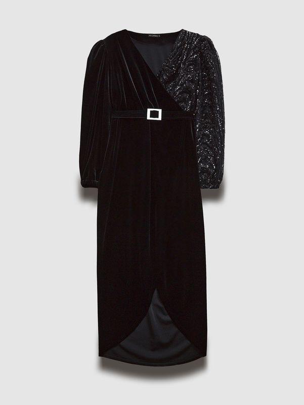 Платье на запах из бархата с декоративной отделкой, черный