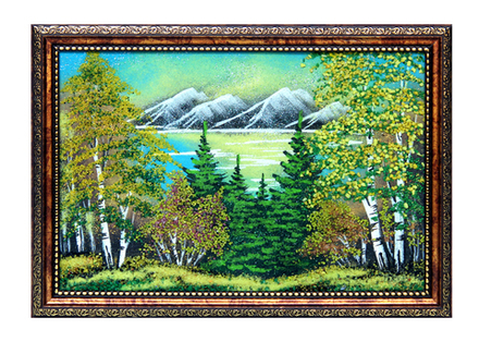 Картина " Осенний пейзаж " рисованная каменной крошкой 33.5-23.5 см вес 320 гр.