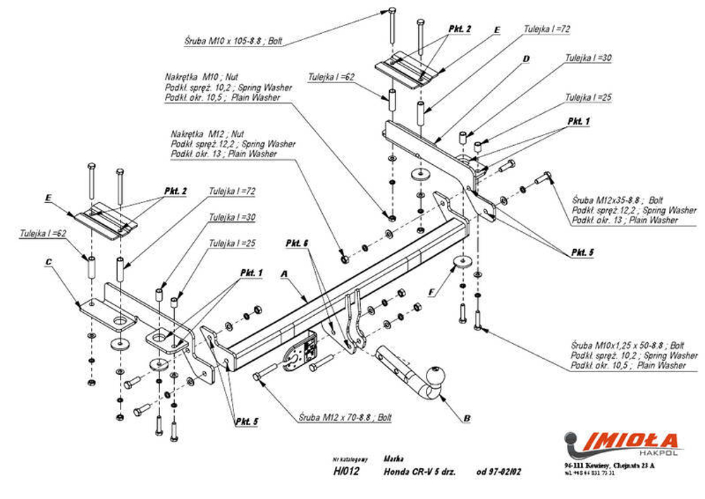 Фаркоп IMIOLA H.012 Honda CR-V 1997-2002(паспорт и сертификат в комплекте)(без электрики)