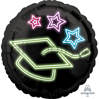 Фольгированная фигура, круг, Шапочка выпускника Неон S40,18"/46СМ