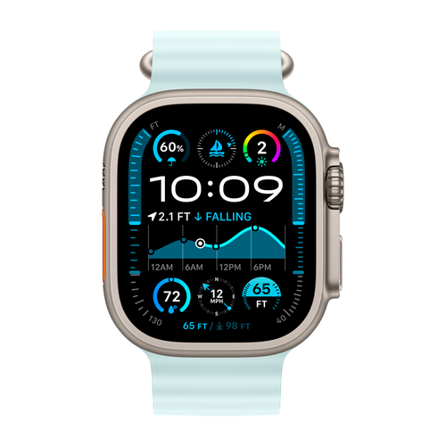 Умные часы Apple Watch Ultra 2 (2024) GPS + Cellular, 49mm, Natural Titanium Case with Ice Blue Ocean Band, (Ледяной голубой)