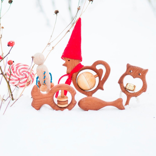 Большой подарочный набор деревянных погремушек и грызунков Новогодний Леснушки
