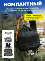 Набор посуды туристический черный с приборами