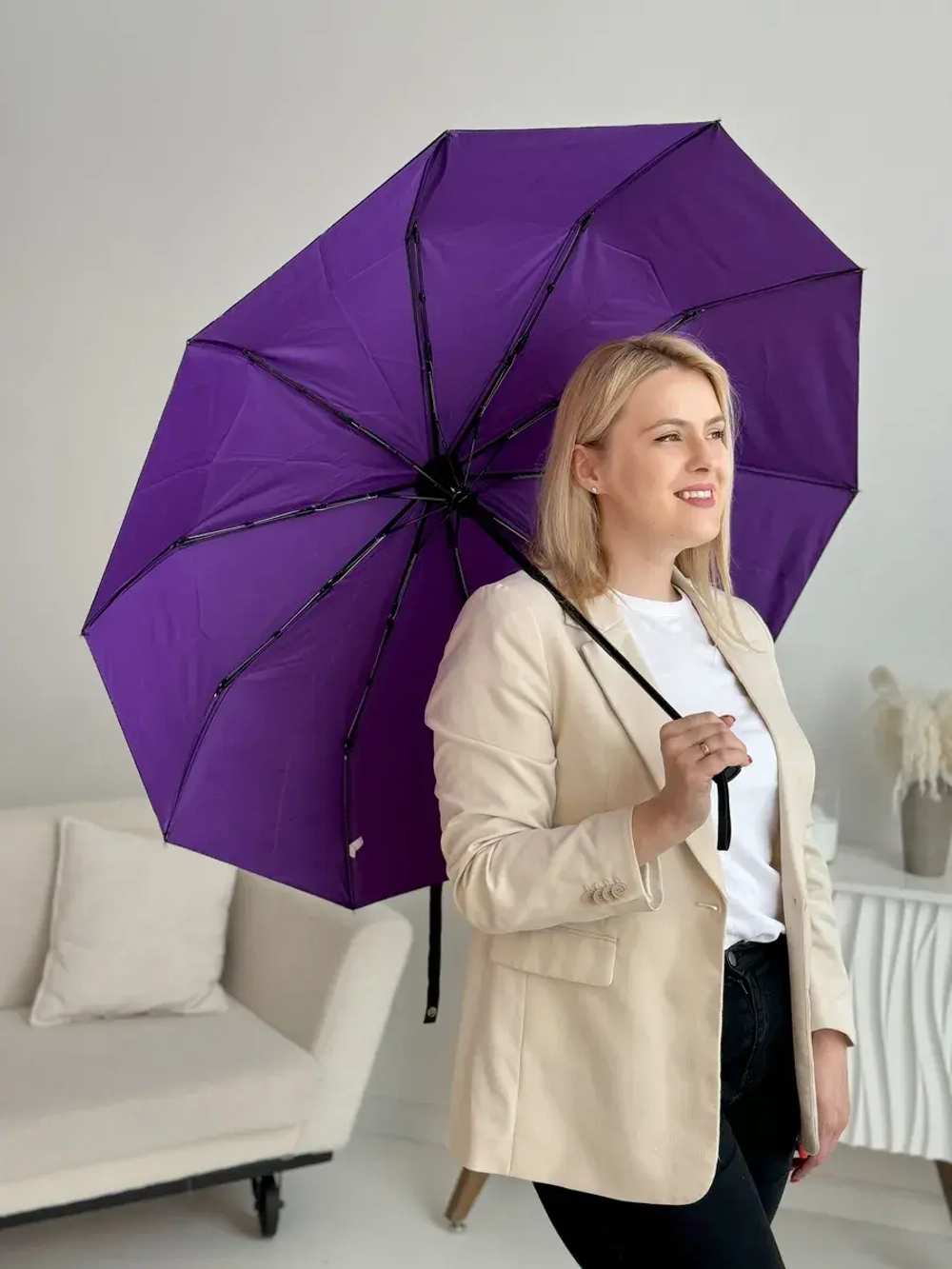 Зонт автомат c системой антиветер женский и мужской большой купол 10 спиц. Цвет синий.
