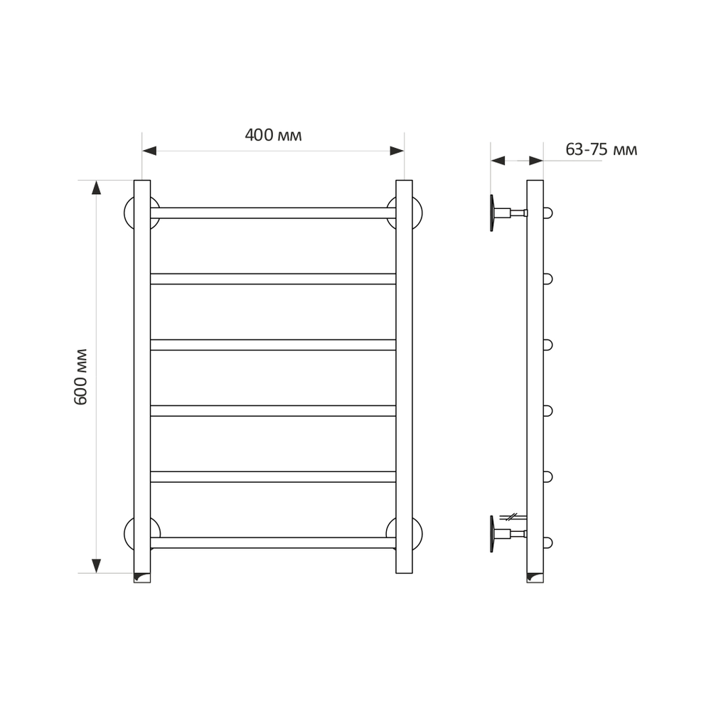 Полотенцесушитель MIXLINE CAPELLA  60х40 (кноп выключат, 222 Вт, 6 перекладин, левый) электрический
