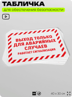 Табличка для обеспечения безопасности "Выход только для аварийных случаев", для офиса, по охране труда для предприятия, организаций, 40х30 см, Silver Plane x Айдентика Технолоджи
