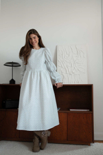 Платье Муза из фланели, Белый с нежными веточками