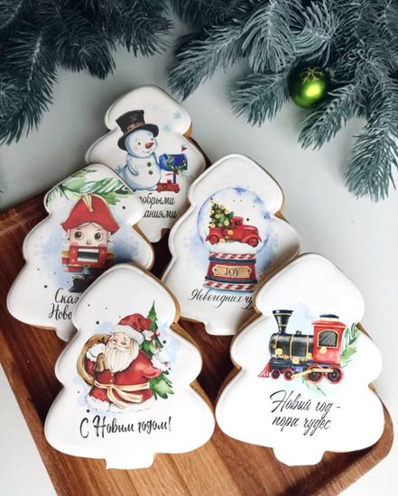 Пряники елочка  с фотопечатью на Новый Год