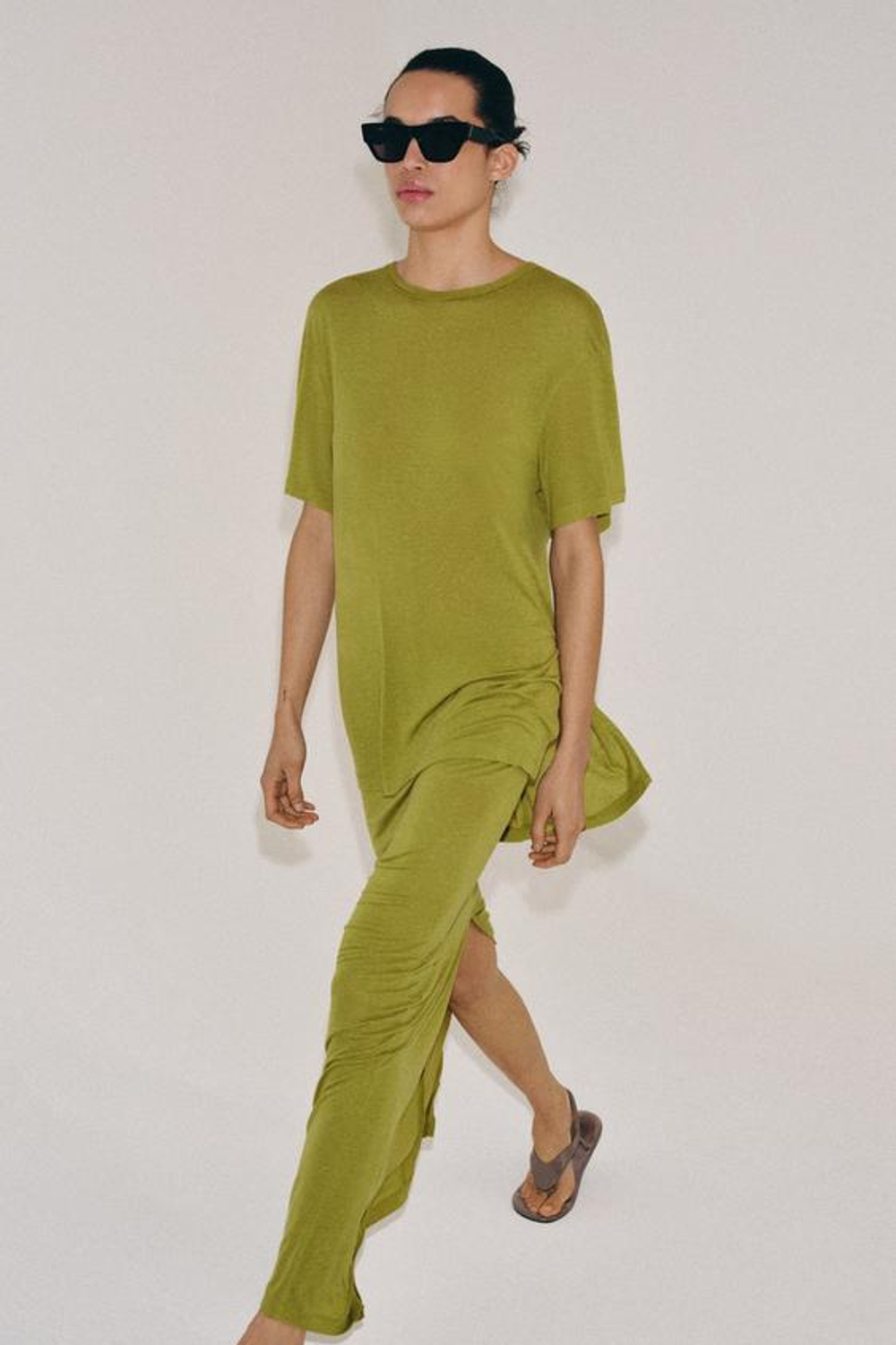 ZARA ДЛИННАЯ СТРУЯЩАЯСЯ ЮБКА, НЕОНОВО-ЛАЙМОВЫЙ