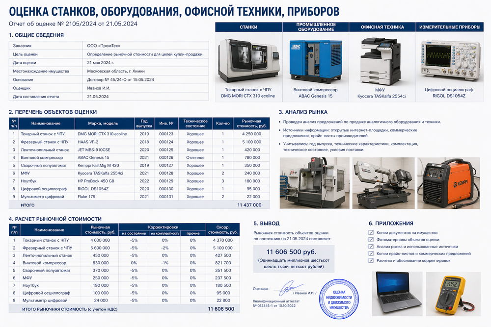 Оценка станков, оборудования, офисной техники, приборов