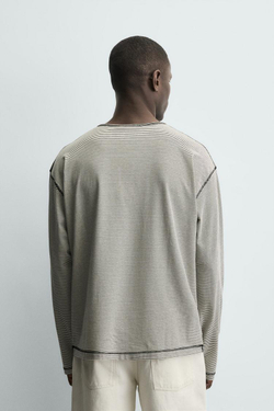 ZARA ФУТБОЛКА В ПОЛОСКУ С ВОРОТНИКОМ НА ПУГОВИЦАХ, СИНИЙ/БЕЛЫЙ