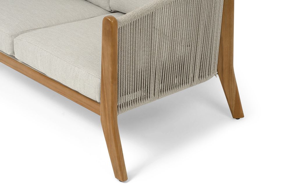 "Сидней" диван 2-местный плетеный из роупа, основание тик, каркас алюминий бежевый, роуп бежевый, ткань бежевая