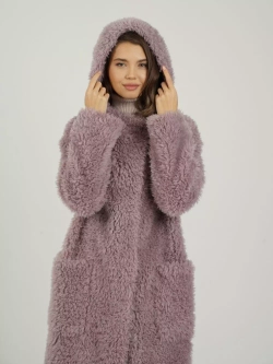 Шуба из овечьей шерсти чебурашка тедди, сиреневый, SilverFox