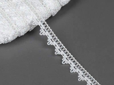 Кружево хлопковое/Тесьма вязаная, 60827/15, ш. 1,5 см, пр-во Беларусь, белый