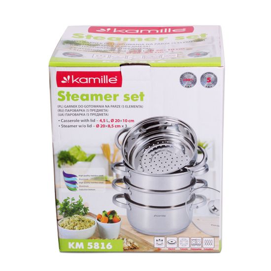 Пароварка 3-х уровневая Ø20 см из нержавеющей стали Kamille KM-5816