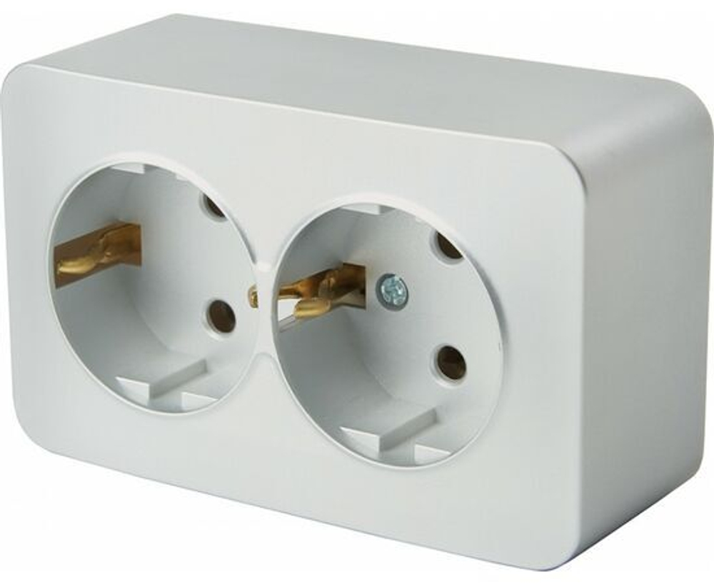 Розетка 2-местная с заземлением открытой установки, 250В, 16А, IP20, серия София, серебро, MST16-12-03, STEKKER 49328