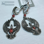 Серьги "Феникс" с гранатом/аметистом