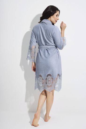 4155 Халат женский велюровый Nusa BAMBOO BUKLE M серый с воротником