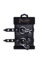 Черные двухслойные кожаные оковы с белой строчкой