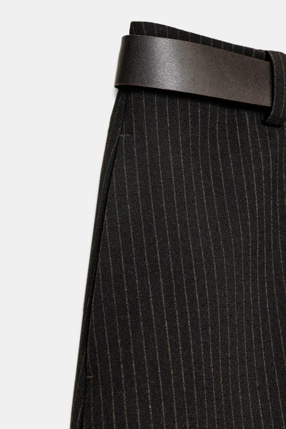 ZARA ЮБКА-ШОРТЫ С РЕМНЕМ В ТОНКУЮ ПОЛОСКУ, КОРИЧНЕВЫЙ