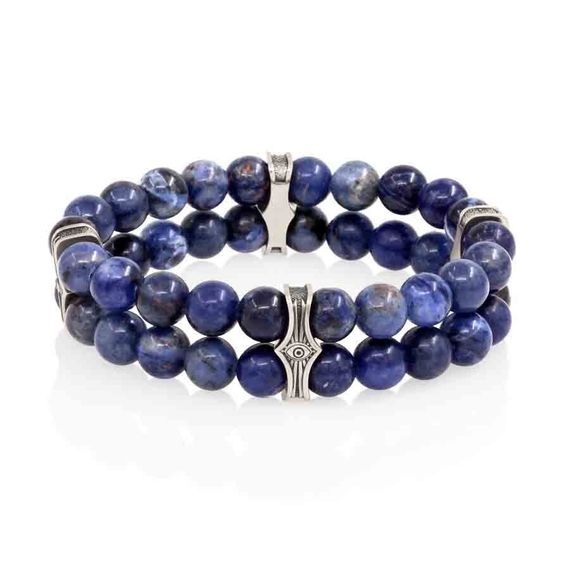 Браслет Всевидящее Око из Мельхиора Двойной с содалитом 8 мм, вид 1