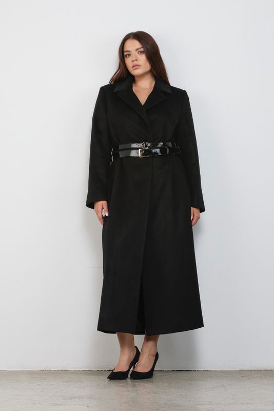 Пальто однобортное с акцентными ремнями, черный