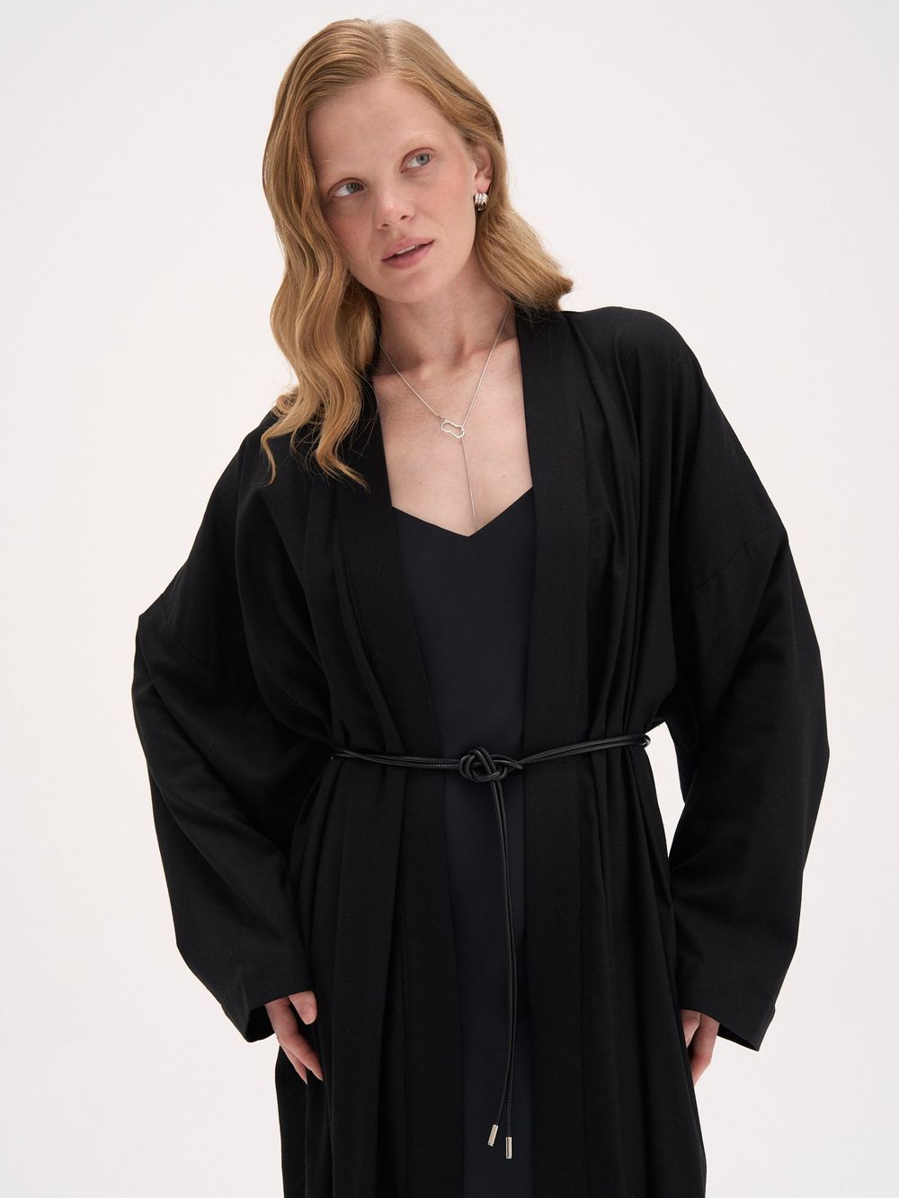 Кимоно из смесового льна "Черное" женское