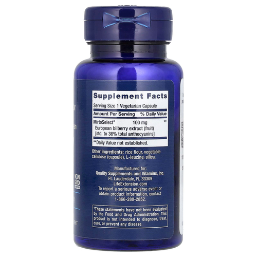 Life Extension, стандартизированный экстракт черники обыкновенной, 100 мг, 90 растительных капсул