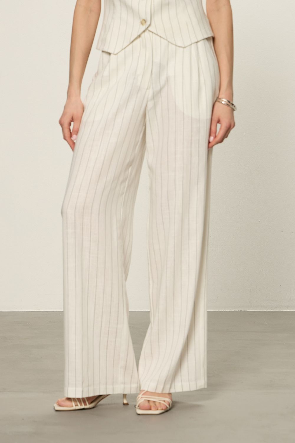 Брюки Палаццо на молнии полоска ЛЁН (Размер 42)