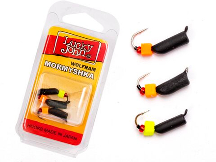 Мормышки вольфрамовые Lucky John с петелькой 3шт набор СТОЛБИК безнасадочный блистер