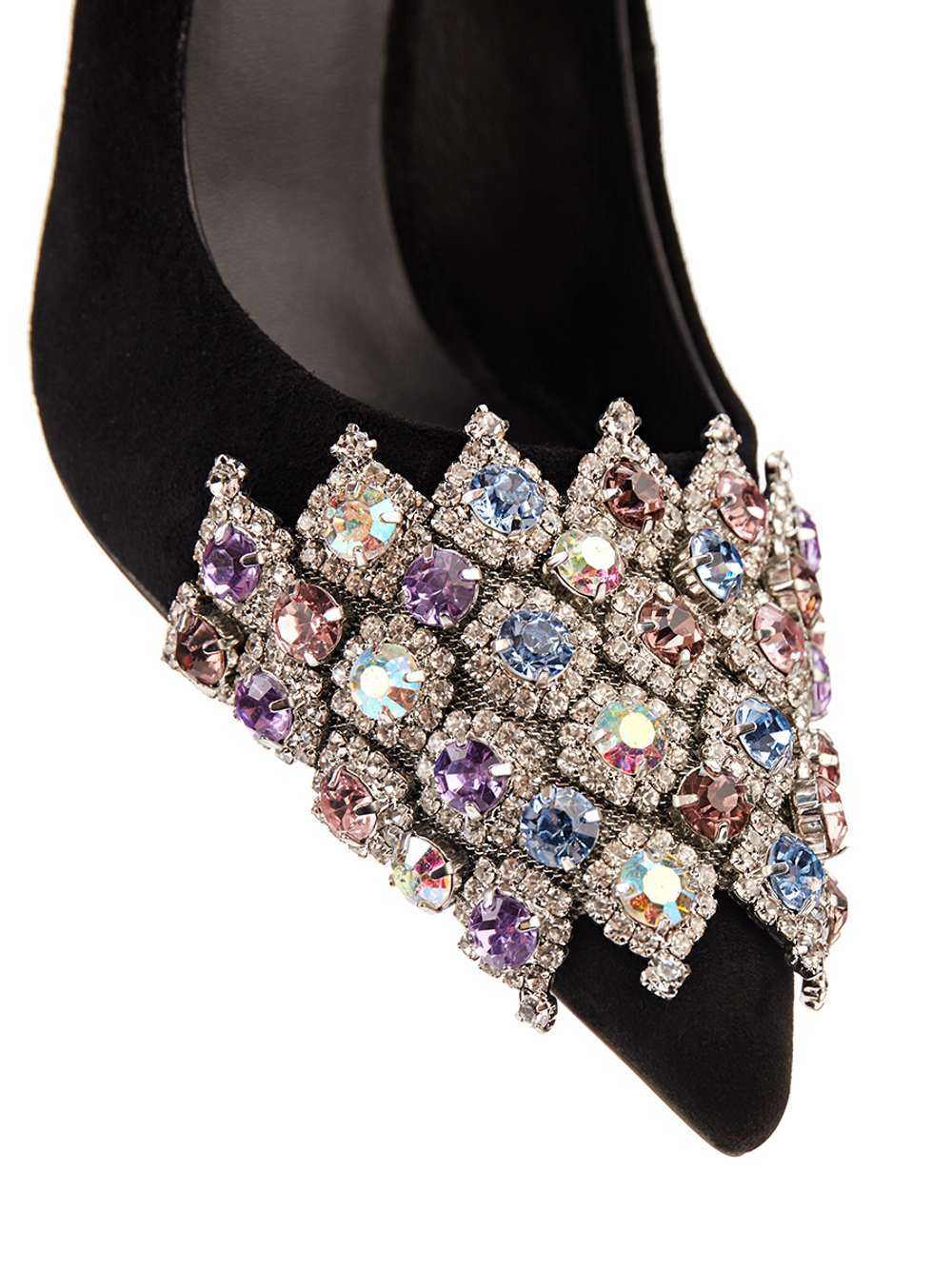 Женские замшевые туфли черные с камнями