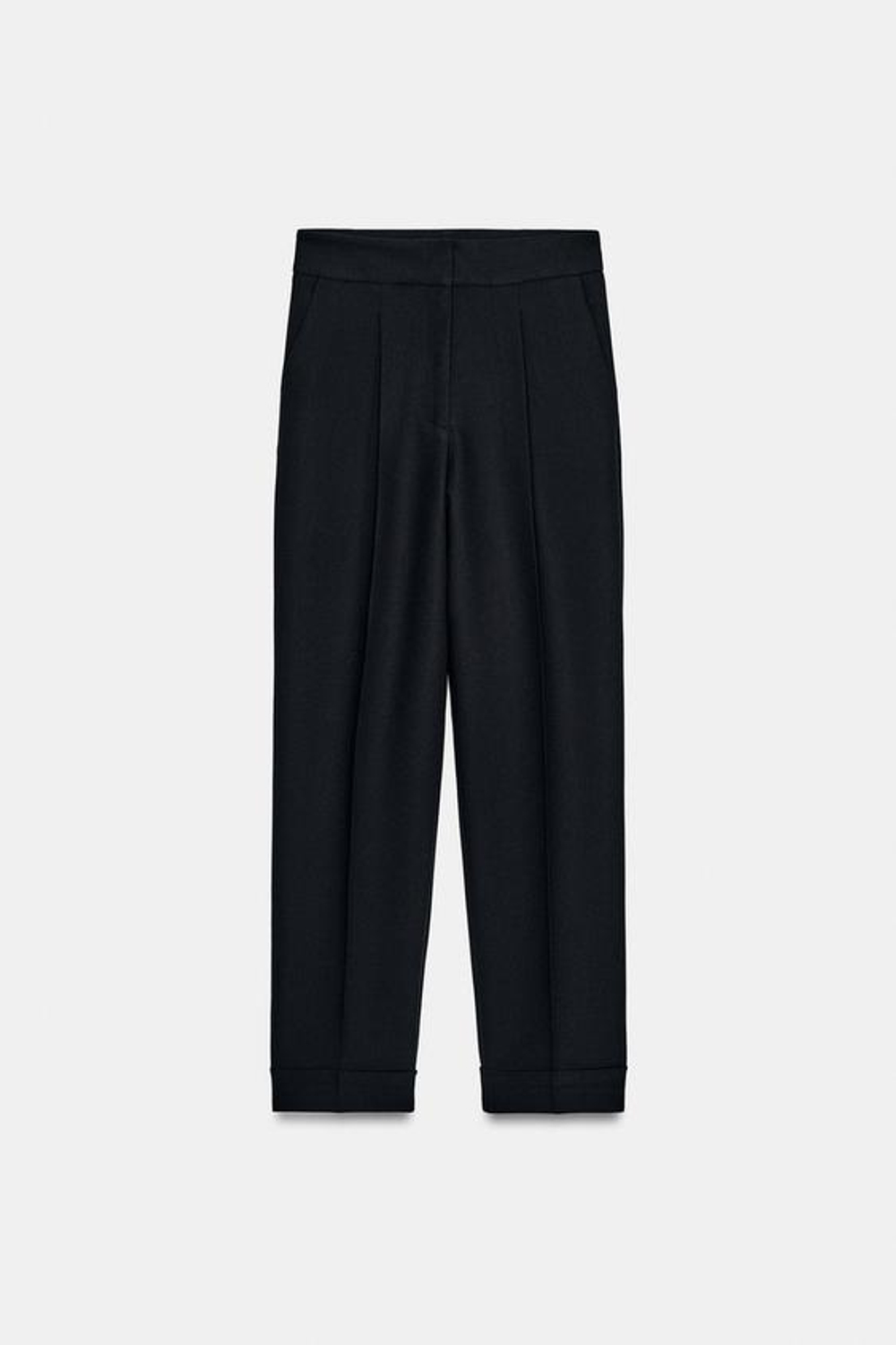 ZARA БРЮКИ С ЗАЩИПАМИ И ОТВОРОТАМИ СНИЗУ, ЧЕРНЫЙ