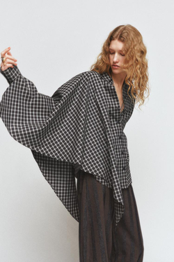 ZARA РУБАШКА В КЛЕТКУ С ПЛАТКОМ — ZW COLLECTION, МОРСКОЙ СИНИЙ